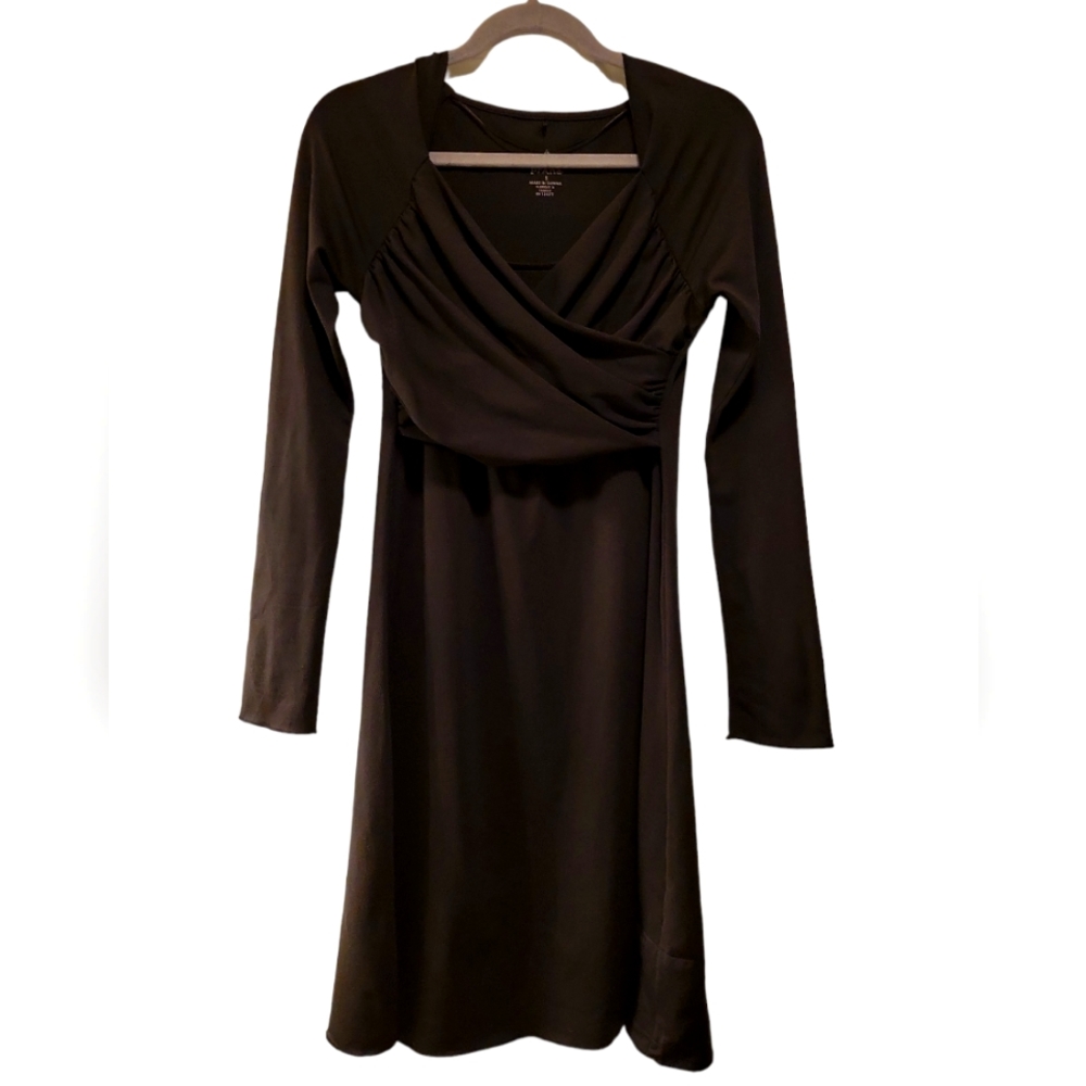 Prana, Dress, Tally Faux Wrap Dress, Long Sleeve, Black, Women's sz S, L-37 Inch